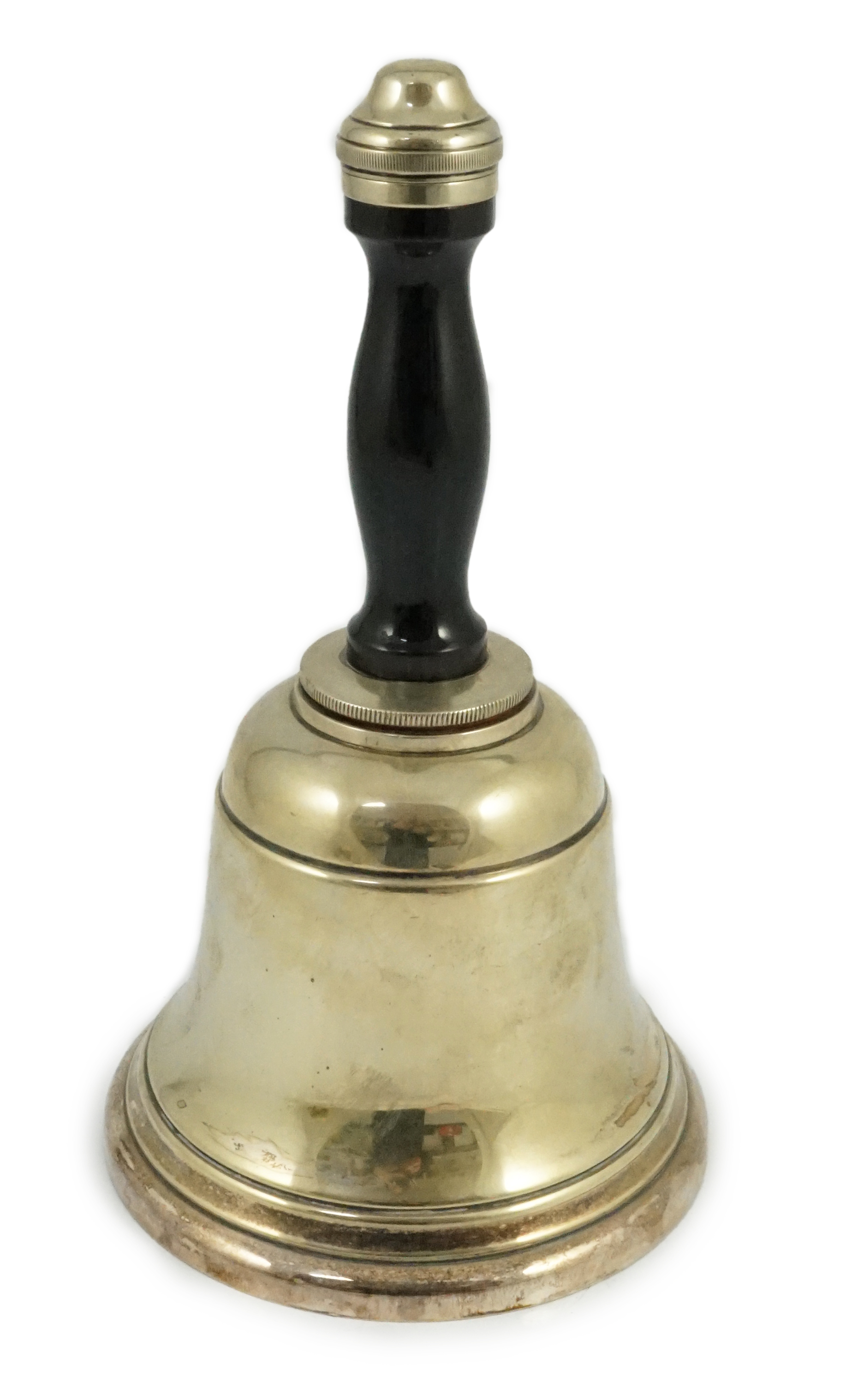 A silver plated novelty 'handbell' cocktail shaker, 28cm high